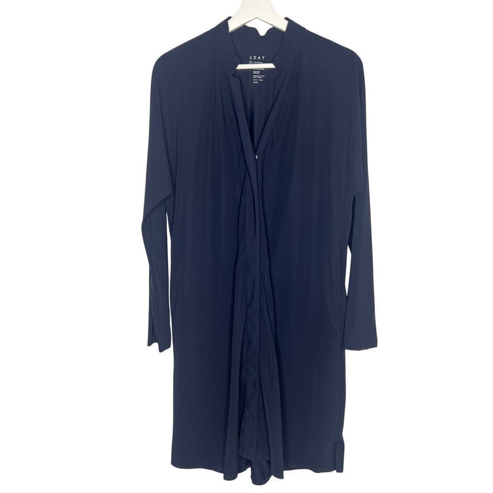 ADAY Something Borrowed Travel Nylon Blend Snap Front Midi Dress Navy Size M - Picture 2 of 9
